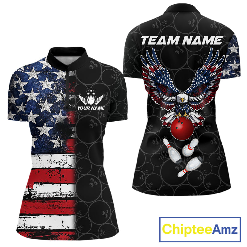 American Flag Eagle Bowling shirts for Women Custom patriotic team bowling jerseys, gift for bowlers NQS11406