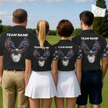 Load image into Gallery viewer, American Flag Eagle matching men and womens golf shirts  Custom patriotic couples golf apparel NQS11407