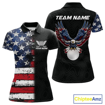 American Flag Eagle Womens Golf Polo Shirts Custom patriotic golf shirts for ladies golf apparel NQS11407