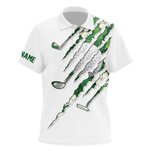 Load image into Gallery viewer, Green shamrock pattern White Kid golf polo shirt Custom golf clubs St Patrick day Kid golf attire NQS9476