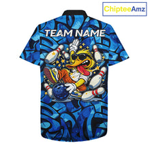 Load image into Gallery viewer, Funny Duck Bowling Hawaiian Shirts Custom Blue graffiti pattern Team Bowling Jerseys NQS11603