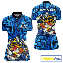 Load image into Gallery viewer, Funny Duck Bowling Polo, 1/4 Zip Shirts for Women Custom Blue graffiti pattern Team Bowling Jerseys NQS11603