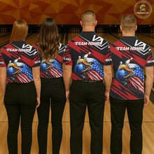 Load image into Gallery viewer, Custom Black and Red Camo American Flag Eagle Bowling shirts for Women, patriotic bowling team shirts NQS11609