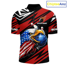 Load image into Gallery viewer, Custom Black and Red Camo American Flag Eagle Bowling shirts for men, patriotic bowling team shirts NQS11609