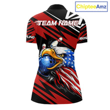 Load image into Gallery viewer, Custom Black and Red Camo American Flag Eagle Bowling shirts for Women, patriotic bowling team shirts NQS11609