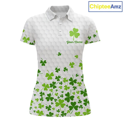 Custom Green shamrock pattern matching golf shirt for couples custom St. Patrick's day golf outfit NQS11610