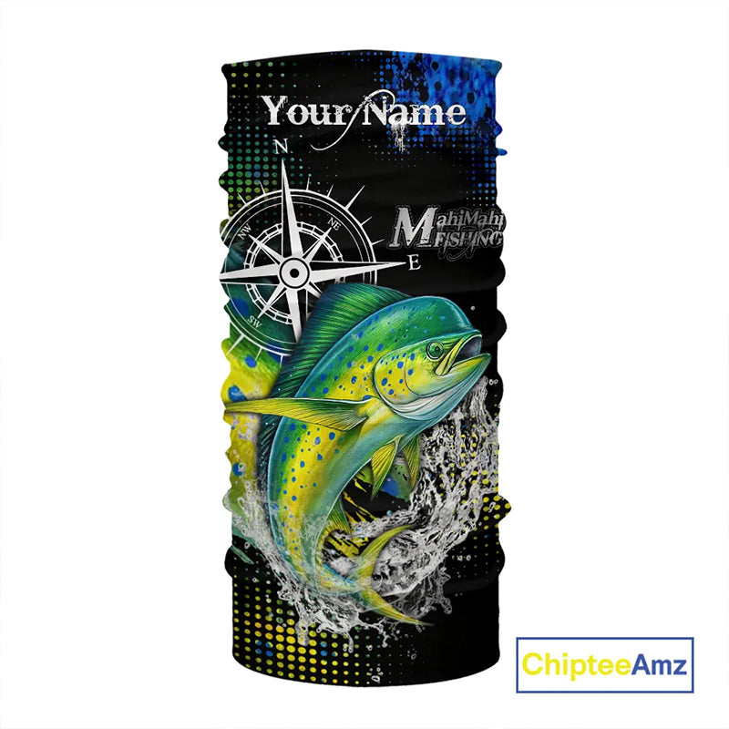 Personalized Black and Green Mahi Mahi fishing scales compass Performance long sleeve Fishing Shirts NQS11216