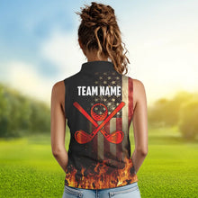 Load image into Gallery viewer, Flame Golf ball vintage American Flag Women Sleeveless Golf polo shirts Custom patriotic golf attire NQS9650