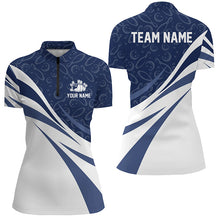 Load image into Gallery viewer, White &amp; blue camo Women bowling Polo, Quarter Zip shirts Custom Team bowling jerseys, gift for bowlers NQS8009