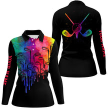 Load image into Gallery viewer, Watercolor black Womens golf polo shirts custom golf tops for womens, golfing gifts NQS6325