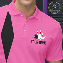 Load image into Gallery viewer, Personalized Retro Bowling Polo, Quarter Zip Shirts For Men custom vintage bowling team jersey | Pink NQS11012
