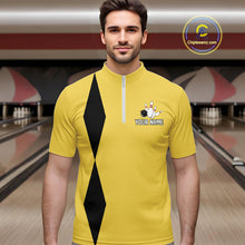 Load image into Gallery viewer, Personalized Retro Bowling Polo, 1/4 Zip Shirts For Men custom vintage bowling team jersey | Yellow NQS11013