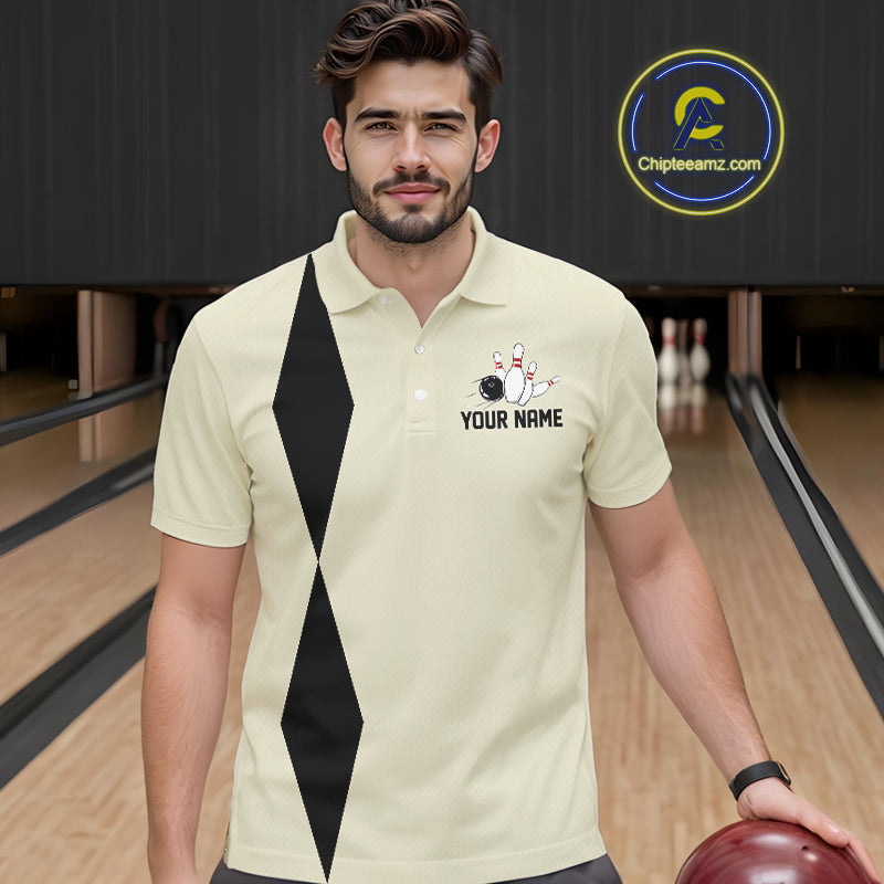 Personalized Retro Bowling Polo, 1/4 Zip Shirts For Men custom vintage bowling team jersey | Beige NQS11015