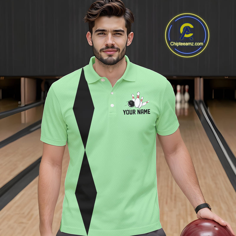 Personalized Retro Bowling Polo, 1/4 Zip Shirt For Men custom vintage bowling team jersey| Mint Green NQS11018
