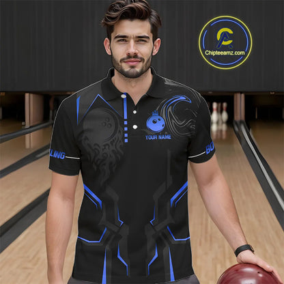 Black and Blue Bowling Polo, Quarter Zip Shirts For Men Custom Bowling Crown Team Jerseys Outfits NQS11221