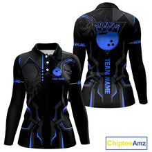 Load image into Gallery viewer, Black and Blue Bowling Polo, Quarter Zip Shirts For Women Custom Bowling Crown Team Jerseys Outfits NQS11221