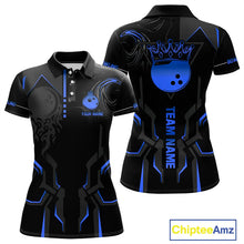 Load image into Gallery viewer, Black and Blue Bowling Polo, Quarter Zip Shirts For Women Custom Bowling Crown Team Jerseys Outfits NQS11221