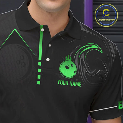 Black and Green Bowling Polo, Quarter Zip Shirts For Men Custom Bowling Crown Team Jerseys Outfits NQS11222