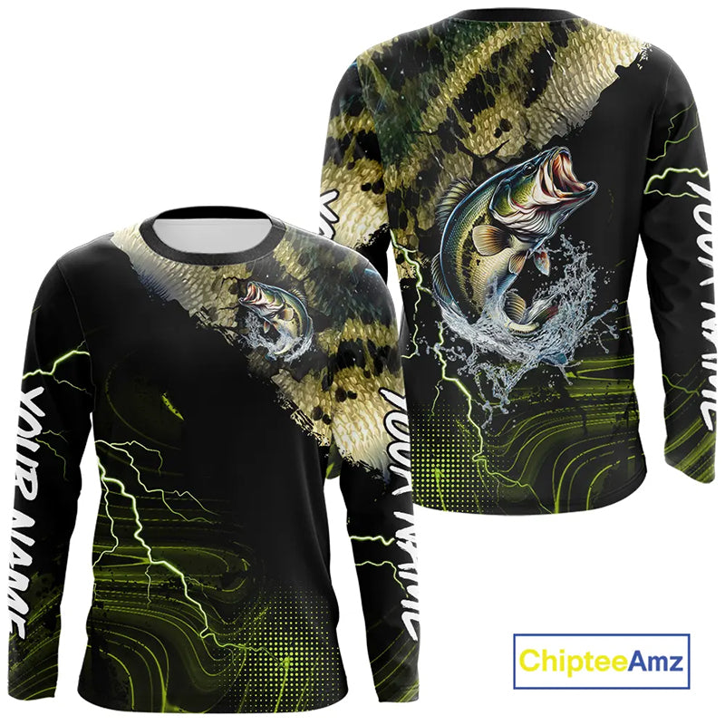 Personalized Largemouth Bass Fishing jerseys, Bass scales lightning thunder tournament fishing shirts NQS11226