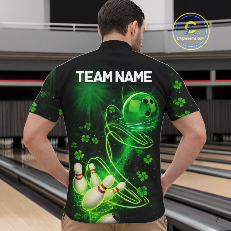 Green shamrock lightning thunder St Patrick's Day bowling shirts for men custom team bowling jerseys NQS11414