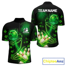 Load image into Gallery viewer, Green shamrock lightning thunder St Patrick's Day bowling shirts for men custom team bowling jerseys NQS11414