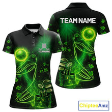 Load image into Gallery viewer, Green shamrock lightning thunder St Patrick's Day custom matching golf polo shirts for couples NQS11415