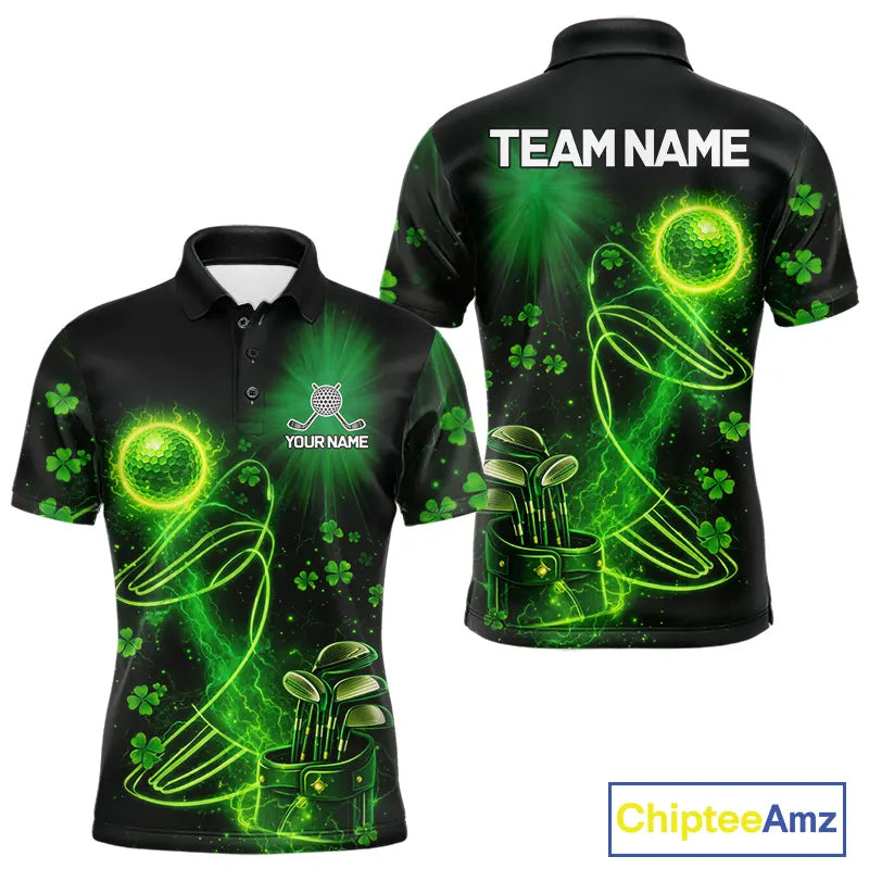 Green shamrock lightning thunder St Patrick's Day custom matching golf polo shirts for couples NQS11415