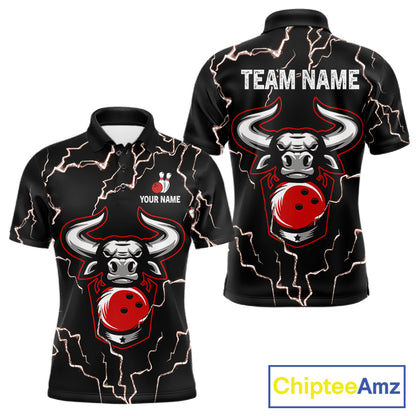 Bowling Bull Thunder Lightning Black and Red Bowling shirts for men custom Bowling Team League Jersey NQS11417