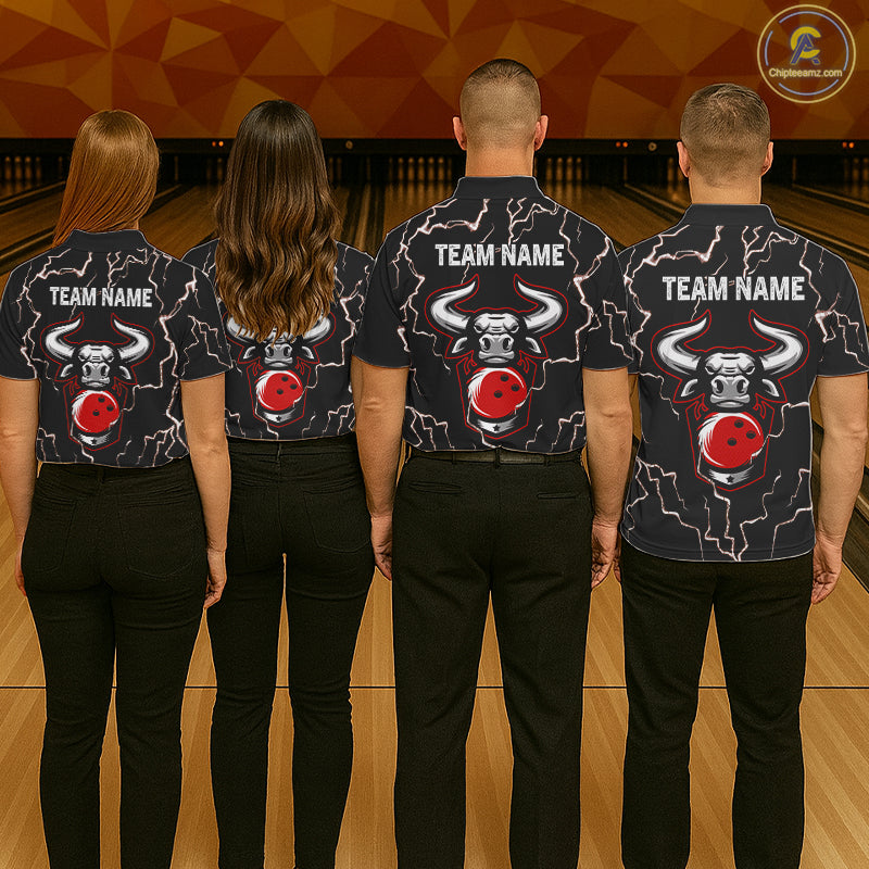 Bowling Bull Thunder Lightning Black and Red Bowling shirts for men custom Bowling Team League Jersey NQS11417