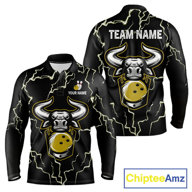 Bowling Bull Thunder Lightning Black & Yellow Bowling shirt for men custom Bowling Team League Jersey NQS11418