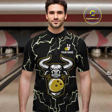 Load image into Gallery viewer, Bowling Bull Thunder Lightning Black &amp; Yellow Bowling shirt for men custom Bowling Team League Jersey NQS11418