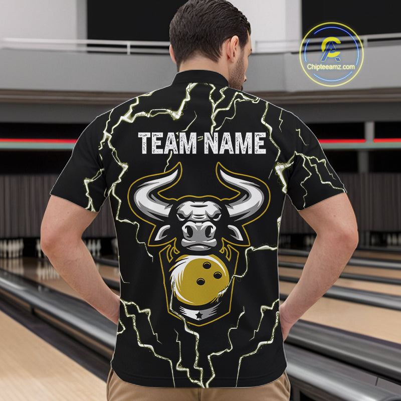 Bowling Bull Thunder Lightning Black & Yellow Bowling shirt for men custom Bowling Team League Jersey NQS11418