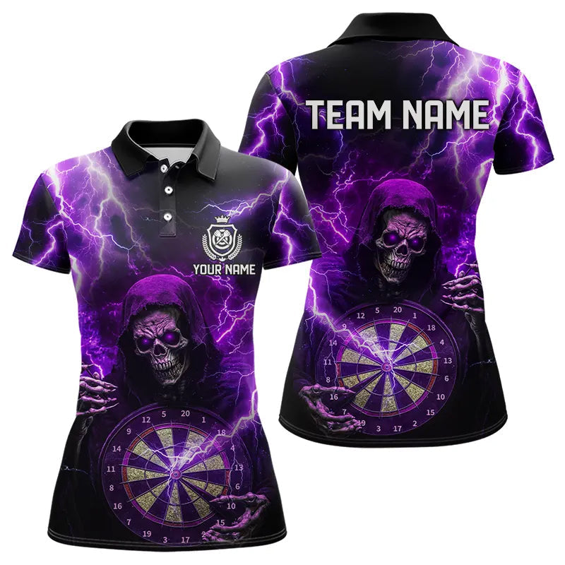 Skull Purple lightning thunder Darts Shirts For Women Custom Dart Team Jerseys NQS9494