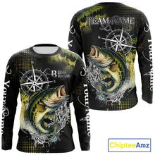 Load image into Gallery viewer, Personalized Black and Green Bass fishing scales compass Performance long sleeve Fishing Team Shirts NQS11725