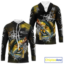 Load image into Gallery viewer, Custom Black and Yellow Walleye fishing scales compass Performance long sleeve Fishing Team Shirts NQS11726