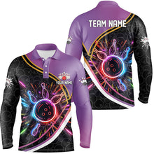 Load image into Gallery viewer, Purple Gradient Black camo Bowling shirts for men custom colorful neon light team bowling jerseys NQS7795