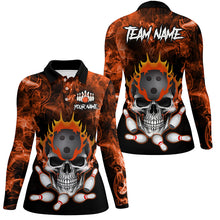 Load image into Gallery viewer, Orange smoke Skull bowling Polo, Quarter Zip shirt for Women Custom Team bowling League jerseys NQS8210