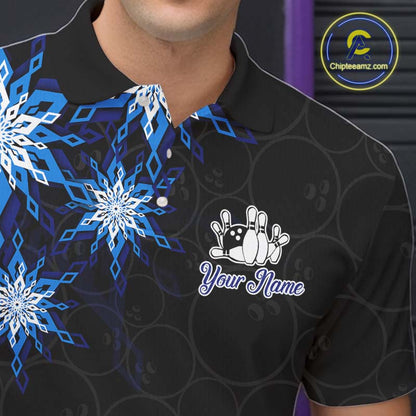 Blue snowflake black camo Christmas Bowling Shirts For Men custom bowling team jerseys, bowling gifts NQS11028