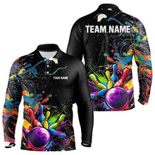 Load image into Gallery viewer, Colorful Splash Bowling Polo, Quarter Zip Shirt for Men Custom Bowling Team shirts for bowlers NQS9146