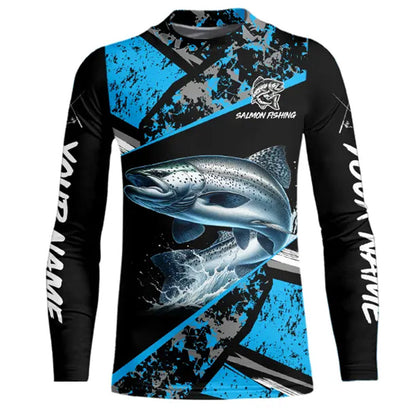 Chinook Salmon fishing Blue camo Long Sleeve Performance Fishing Shirt custom Salmon fishing jerseys NQS9347