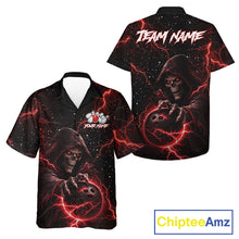 Load image into Gallery viewer, Custom Black And Red Lightning Thunder Skull Reaper Bowling Button-up Shirt, Hawaiian Bowling Jerseys NQS11623