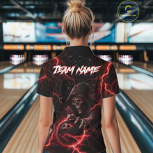 Load image into Gallery viewer, Custom Black And Red Lightning Thunder Skull Reaper Bowling Shirts For Women, Bowling Team Jerseys NQS11623