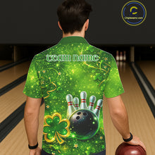 Load image into Gallery viewer, Happy St Patrick's Day Green and Gold Shamrock Bowling Button-up Shirts Custom Team Bowling Jersey NQS11630