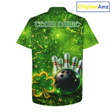 Load image into Gallery viewer, Happy St Patrick's Day Green and Gold Shamrock Bowling Button-up Shirts Custom Team Bowling Jersey NQS11630