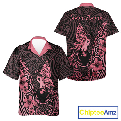 Black and Pink tropical tribal pattern butterfly Bowling Button-up Shirts Custom Bowling Team Jerseys NQS11731