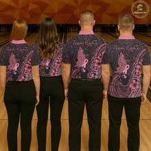Load image into Gallery viewer, Black and Pink tropical tribal pattern butterfly Bowling Shirts For Women Custom Bowling Team Jerseys NQS11731