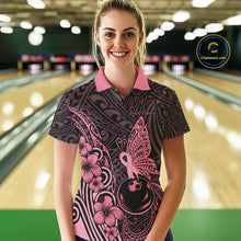 Load image into Gallery viewer, Black and Pink tropical tribal pattern butterfly Bowling Shirts For Women Custom Bowling Team Jerseys NQS11731