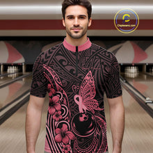 Load image into Gallery viewer, Black and Pink tropical tribal pattern butterfly Bowling Shirts For Men Custom Bowling Team Jerseys NQS11731