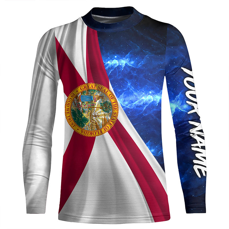 Florida Flag Universe patriotic Custom name blue galaxy UV protection long sleeve Shirts NQS8026