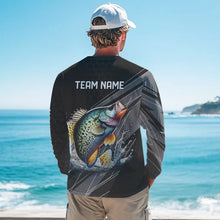 Load image into Gallery viewer, Personalized Black camo Crappie Fishing Jerseys, Crappie Long Sleeve Fishing Tournament Shirts NQS8448